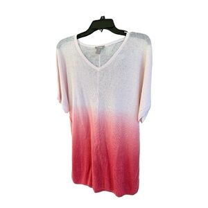 CHICO’S NWOT, PINK OMBRÉ, V-NECK SWEATER. RIBBED SLEEVES & HEM. SIZE 3